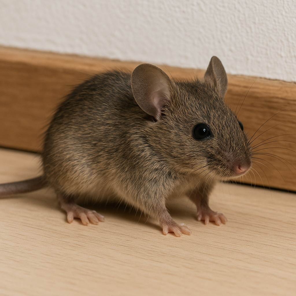 Een kleine, harige muis met grote oren